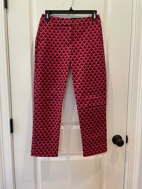 Pink and Navy Geometric  Print Straight Leg Ankle Pants
